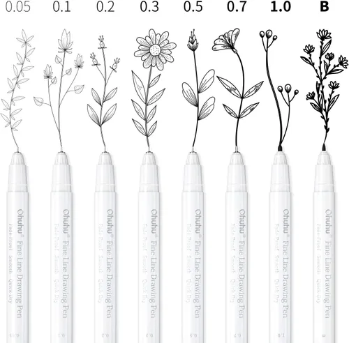 Miniatura 3 de Ohuhu Fineliner Bolígrafos Micro Dibujo: Puntas de 8 tamaños (ultrafinas, finas y con pincel) Tinta negra de pigmento impermeable para ilustración