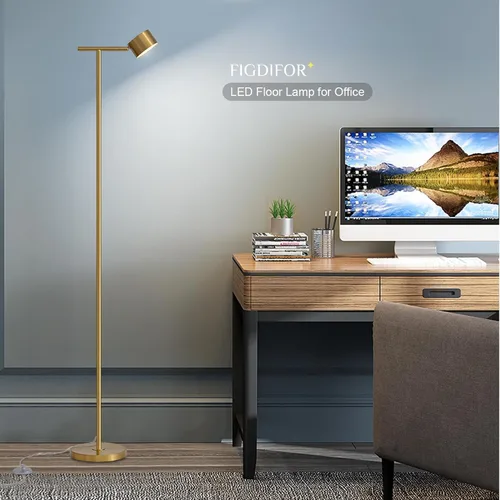 Miniatura 6 de Lámpara de pie para dormitorio, 3 temperaturas de color, lámpara de pie minimalista con tapa de lámpara flexible, lámparas de pie modernas doradas
