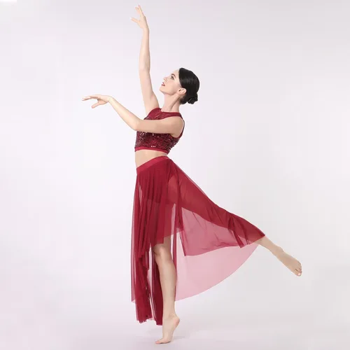 Miniatura 3 de Vestido de baile con lentejuelas brillantes, sin mangas, 2 piezas, vestido de baile floral, malla de encaje, falda de tul dividida con pantalones