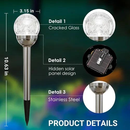 Miniatura 2 de Solpex - Luces solares de jardín para exteriores, paquete de 3 unidades, multicolor, cambio de color y blanco, 2 modos, bola de vidrio alimentada