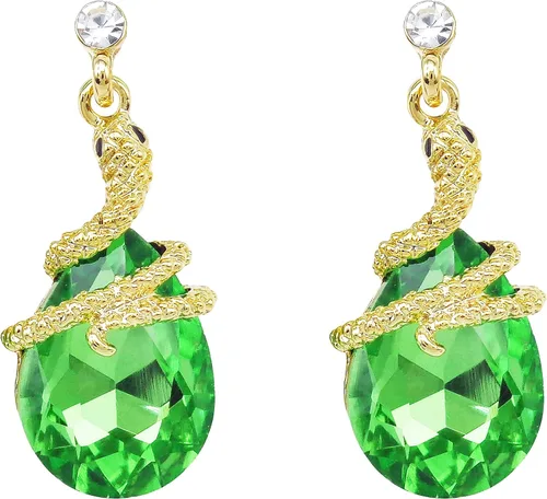 Miniatura 28 de Navachi Pendientes colgantes de gota de serpiente con forma de pera multicolor de cristal chapado en oro de 18 quilates