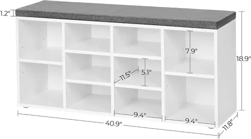 Miniatura 3 de VASAGLE - Colección CUSTOS - Banco para zapatos, banco de almacenamiento con asiento acolchado, banco de entrada con 10 compartimentos, para Blanco