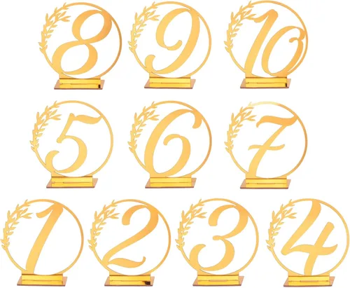 MECCANIXITY Letreros acrílicos para mesa de números, etiquetas de lugar con soportes, tono dorado, del 1 al 10 para bodas, eventos, fiestas, centros