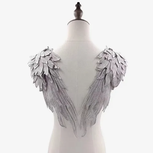 Miniatura 9 de Apliques de ala de ángel, alas bordadas, apliques blancos para vestidos, apliques de hombro 1 par (blanco)