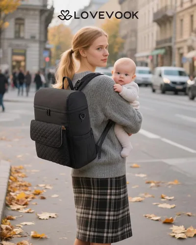 Miniatura 6 de LOVEVOOK Mochila para pañales, bolsa de bebé 3 en 1 con cambiador y correas desmontables, mochila grande para pañales para mamá papá con hebillas
