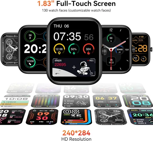 Miniatura 3 de Reloj inteligente con Alexa integrado, llamadas y notificaciones Bluetooth, monitor de salud HD de 1.83 pulgadas, frecuencia cardíaca 24/7 y Negro