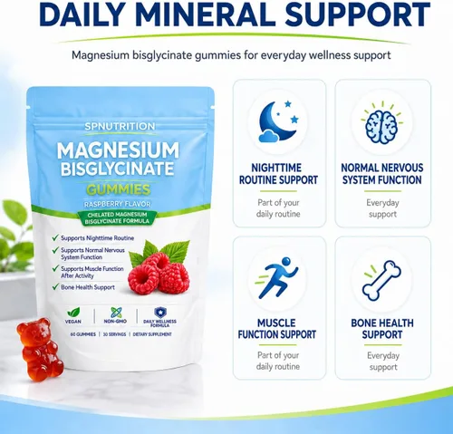 Miniatura 3 de Spnutrition - Gomitas de bisglicinato de magnesio con 400 mg de quelato de bisglicinato de magnesio, sal marina, polvo de fruta de frambuesa, mejora