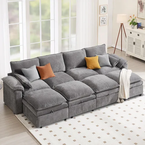 Miniatura 26 de Sofá Seccional Modular en Forma de L de 100", Sofá con Almacenamiento Otomano, Sofá Nube de Chenilla con Asientos Profundos y Mullidos para Sala