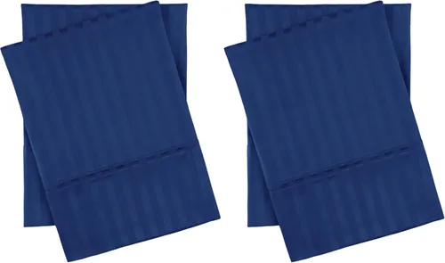 Miniatura 12 de Superior Par de fundas de almohada de algodón peinado suave, rayas de satén, estándar, color dorado
