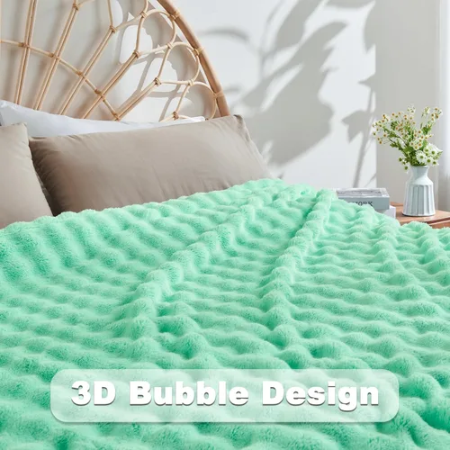 Miniatura 5 de NEWCOSPLAY Manta para Sofá Aqua Súper Suave de Franela Polar 3D Burbuja Ligera Manta de Cama para Uso en Todas las Estaciones (Aqua, Throw(50"x60"))