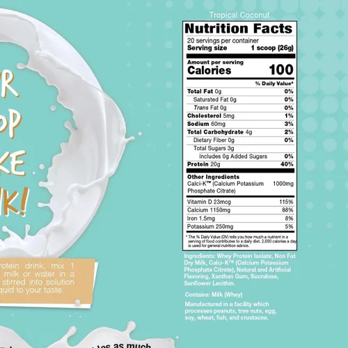 Miniatura 2 de Bariatric Eating Inspire Tropical Coconut - Polvo aislado de proteína de suero de leche con calcio (0.71 oz)