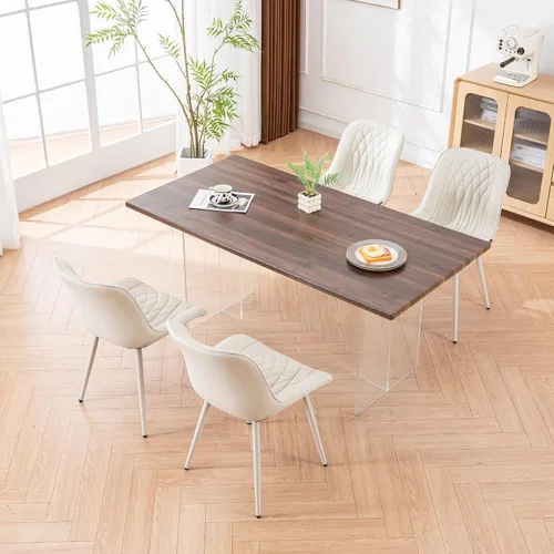 Miniatura 8 de Juego de 2 sillas de comedor YOUNIKE con respaldo alto, sillas de cocina y comedor estilo de mediados de siglo, tapizadas en cuero sintético, silla