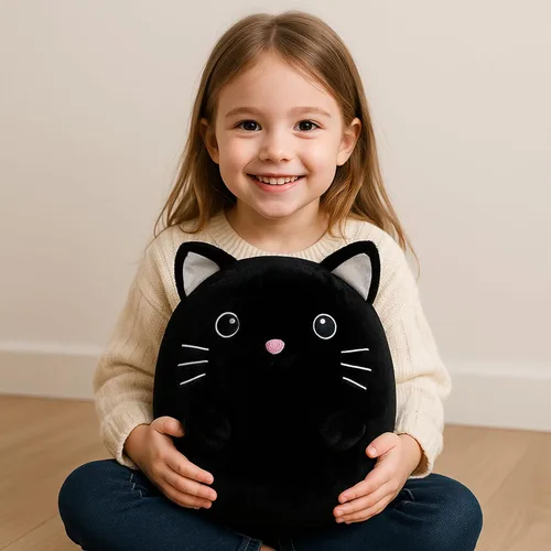 Miniatura 6 de WEIGEDU Gatito negro de peluche con ojos bordados para niño y niña, decoración de Halloween, cojín de almohada, sofá, regalos de inauguración