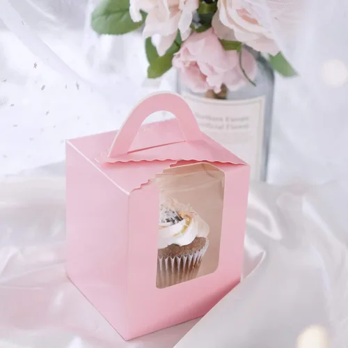 Miniatura 7 de EUSOAR Cajas individuales para cupcakes, 25 recipientes individuales de 3.6 x 3.6 x 4.3 pulgadas, cajas de regalo para magdalenas con asa para Rosa