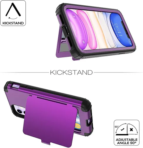 Miniatura 5 de WeLoveCase Defender - Funda tipo cartera para iPhone 11 para mujer y hombre, con espejo oculto, tres capas a prueba de golpes, protección Púrpura