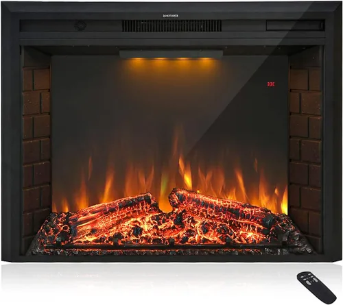 Miniatura 12 de Chimenea eléctrica de 43'' para insertar, chimenea eléctrica empotrada retro con sonido de chisporroteo, control remoto y temporizador, 750/1500W