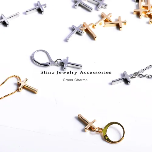 Miniatura 4 de 40 dijes pequeños de cruz de acero inoxidable, sin deslustre para hacer joyas, chapados en plata y oro
