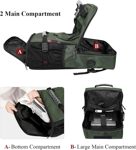 Miniatura 4 de WITZMAN Mochila de viaje para hombre, bolsa de equipaje grande de lona para portátil de 17 pulgadas, bolsas de mano para avión (B681 verde militar)