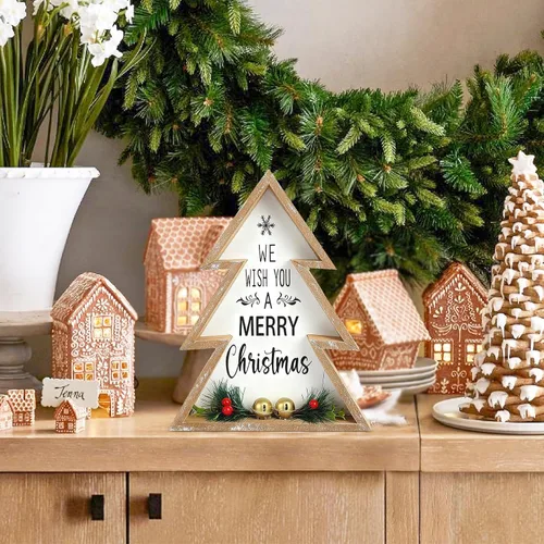 Miniatura 5 de Decoraciones de mesa de Navidad para el hogar, centro de mesa de árbol de Navidad, decoración interior de madera, árboles de Navidad rústicos