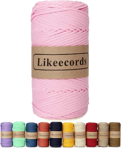 Miniatura 60 de Likeecords Cordón de macramé trenzado de poliéster de 0.157 in, 140 yardas/426 pies, hilo elástico para bolsa de ganchillo para manualidades, Verde