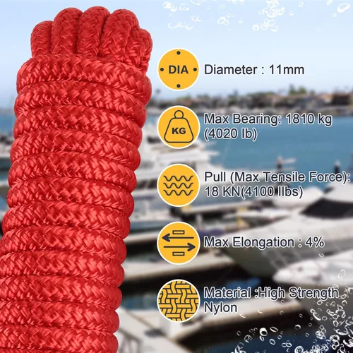 Miniatura 4 de AOLEBA Líneas de muelle de barco de 3/8 pulgadas x 15 pies para barcos, cuerda de nailon trenzado doble para barco, líneas de barco para Rojo