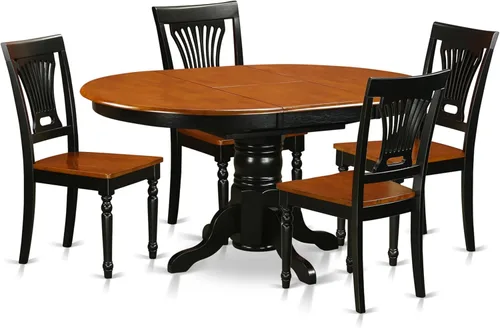 East West Furniture AVPL5-BCH-W - Juego de mesa de cocina de 5 piezas para 4 personas, incluye una mesa de comedor ovalada con hoja de mariposa y 4