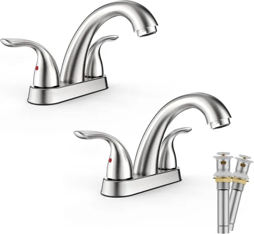 Miniatura 11 de Phiestina Centerset BF008-5-BN - Grifo de lavabo de baño de acero inoxidable de 4 pulgadas de níquel cepillado de 2 o 3 agujeros, grifo de baño de 2