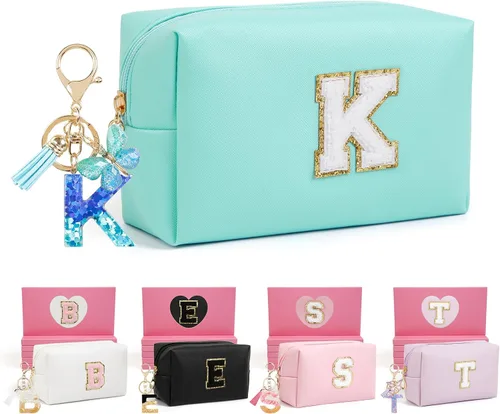 Miniatura 10 de AIBFRID 2 piezas de bolsas de maquillaje iniciales para mujeres, regalos de cumpleaños para niñas de 4 5 6 7 8 9 10 11 12 años, bolsas de cosméticos