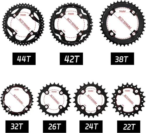 Miniatura 2 de BUCKLOS 64/104 BCD - Juego de platos para bicicleta con pasador, aleación CNC de acero doble/triple MTB 22T 24T 26T 32T 38T 42T 44T 4 pernos