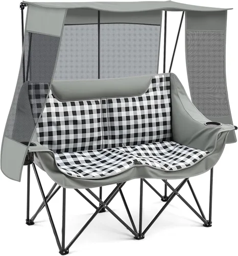 Miniatura 10 de Teenyyou Silla de campamento doble con dosel, silla de playa para 2 personas con protección solar UV, 660 libras, sofá biplaza plegable resistente