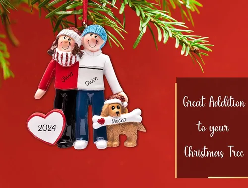 Miniatura 4 de Adorno de Navidad personalizado para pareja con perro 2026 Familia de 2 con decoración de árbol de Navidad para cachorros, nuestra primera Navidad
