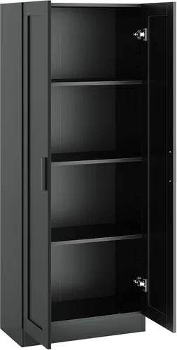 Miniatura 7 de Panana Gabinete de almacenamiento de madera, gabinetes estrechos de despensa, gabinete de almacenamiento alto con 2 puertas y estantes (negro)