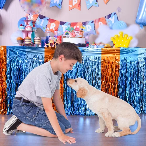 Miniatura 8 de LOLStar Suministros para fiesta de cumpleaños de perros azules, paquete de 2 unidades, color naranja, azul y azul claro, ondulados, con flecos