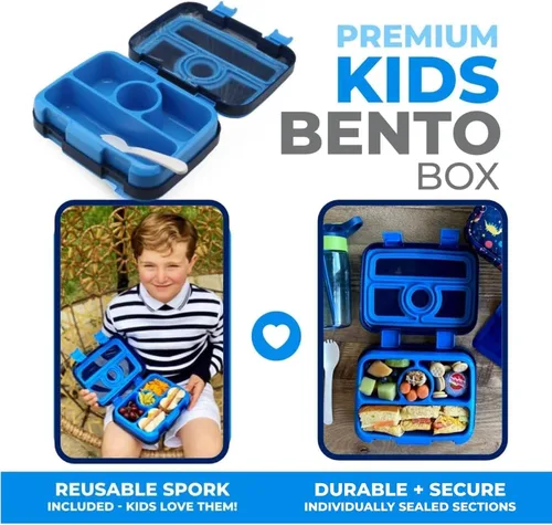 Miniatura 3 de Lonchera para niños - Caja bento para niños pequeños, 4 secciones con tapa, contenedor de refrigerios, preescolar, niños pequeños, bandeja extraíble