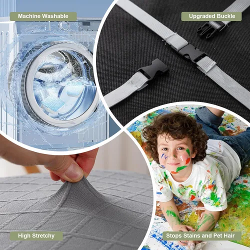 Miniatura 7 de Juego de 2 fundas impermeables para sillas de comedor, fundas elásticas extraíbles y lavables para sillas de comedor para el hogar, restaurante
