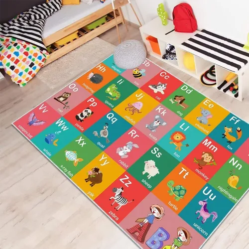 Miniatura 3 de ABC - Alfombra educativa del alfabeto, alfombra de juegos divertidos para niños, sala de juegos, aula, antideslizante, lavable, alfombra de suelo