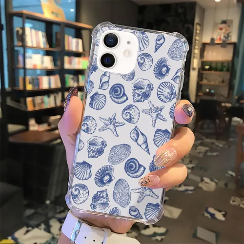 Miniatura 7 de DAIZAG Funda compatible con iPhone 12 Mini, bonita funda de teléfono azul con conchas marinas para niñas y mujeres, funda transparente de cuatro