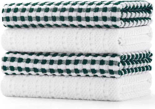 Miniatura 27 de SALAS Paños de cocina de algodón para secar platos de cocina, toallas de cocina de rizo de celosía, paños de cocina altamente absorbentes con lazo