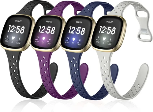 Laffav Compatible con Fitbit Sense Bands/Fitbit Versa 3 4 bandas para mujeres y hombres, paquete de 4 pulseras de repuesto de silicona suave y