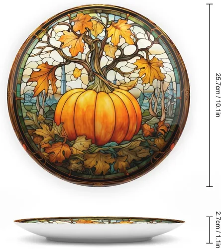 Miniatura 2 de Platos decorativos, diseño de vitrales, plato de exhibición de calabaza y arce de otoño para el hogar, oficina, cocina, decoración de mesa, platos