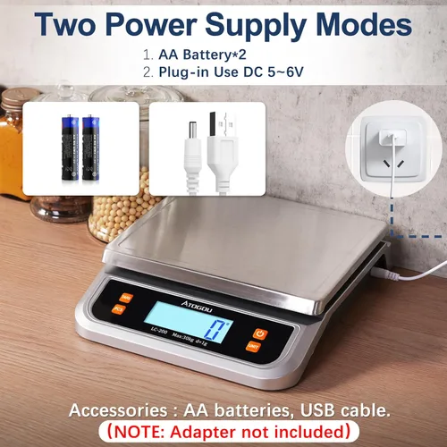 Miniatura 4 de ATOGOU Báscula de alimentos de 66 libras, báscula de cocina comercial enchufable con pantalla LCD de vista completa, acero inoxidable, para hornear