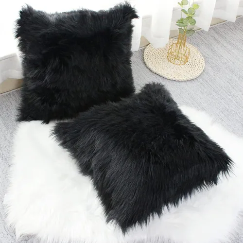 Miniatura 14 de OYIMUA Juego de 2 fundas de almohada decorativas esponjosas de 18 x 18 pulgadas, fundas de almohada lujosas de piel sintética de granja