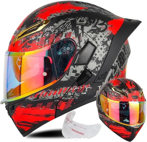 Miniatura 10 de Casco de cara completa abatible para motocicleta con doble visera solar, aprobado por ECE/DOT, casco de motocross para scooter, turismo, bicicleta