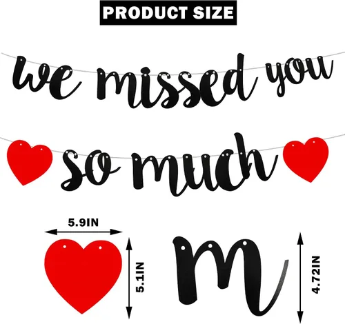 Miniatura 6 de Cartel de bienvenida para el hogar con texto en inglés "We Missed You So Much", con purpurina negra con texto en inglés "Happy Friendsgiving