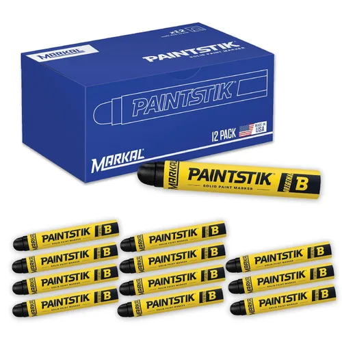 Markal 80223 B Paintstik - Marcador de superficie de pintura sólida ambiental, negro (Paquete de 12)