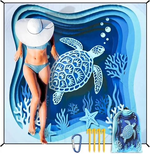 Miniatura 52 de HIHOHO Manta de playa impermeable a prueba de arena, extra grande, 79 x 83 pulgadas, 120 x 108 pulgadas, para 1-8 adultos, de secado rápido, Flor