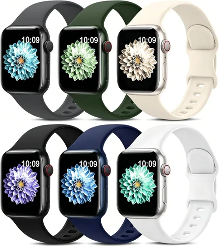 Paquete de 6 correas deportivas compatibles con Apple Watch de 38mm 40mm 41mm 42mm 44mm 45mm 49mm 46mm, correa impermeable de silicona para iWatch