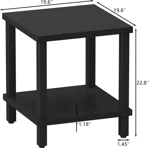 Miniatura 3 de MMEOLUOOK MLBZ06B - Mesa auxiliar cuadrada grande para sofá, mesa auxiliar industrial de 20 pulgadas, con estante de almacenamiento de 2 niveles