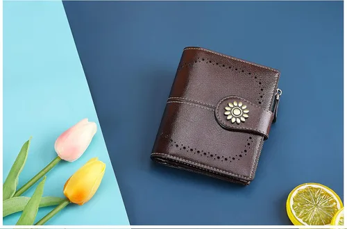 Miniatura 5 de Lavemi Cartera de cuero para mujer, pequeña, compacta, con bloqueo RFID, con bolsillo con cremallera