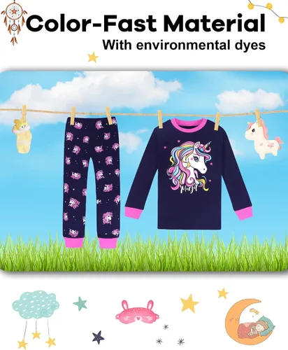 Miniatura 7 de DAUGHTER QUEEN Pijama de algodón para niñas de 4 piezas, talla 18 meses-12 años